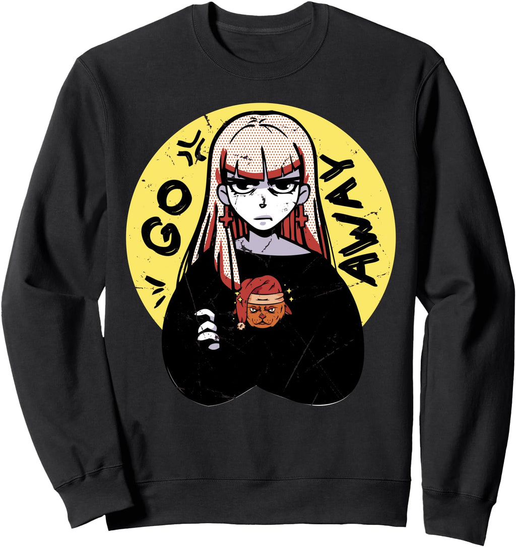Cat Anime Angry Japanese Aesthetics Hoodie - Fun Novelty Design Men Women - T-Shirt, Sweatshirt, Hoodie