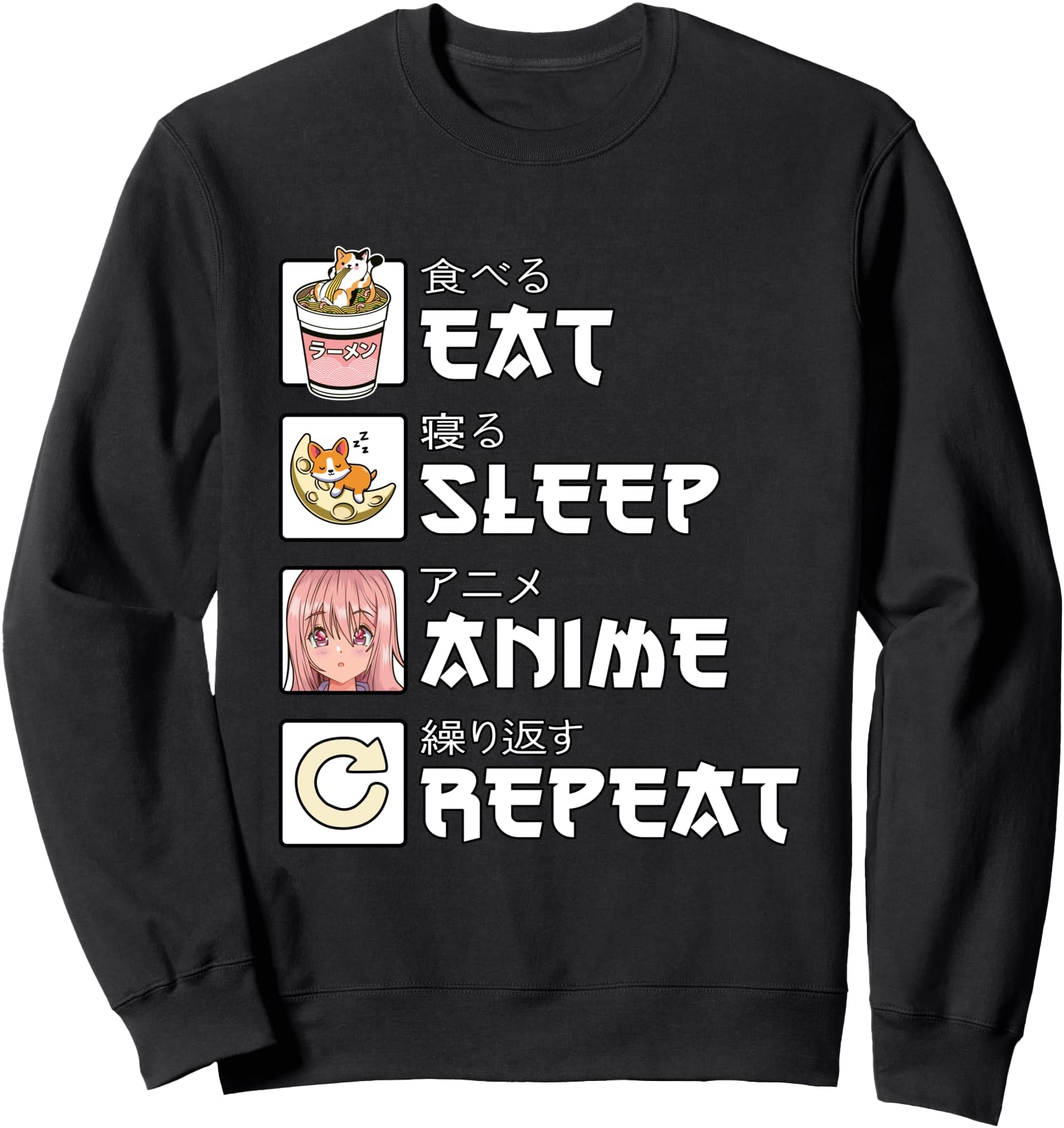Original Eat Sleep Anime Repeat Hoodie - Casual Everyday Wear for Adults - T-Shirt, Sweatshirt, Hoodie