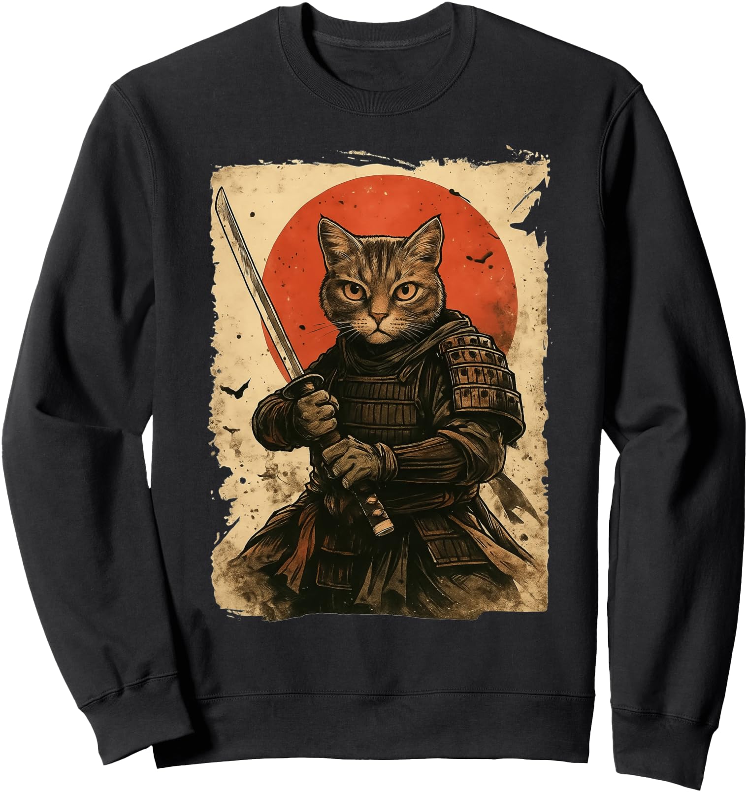 Original Cat Samurai Japanese Sweatshirt - Custom Art Print for Adults - T-Shirt, Sweatshirt, Hoodie