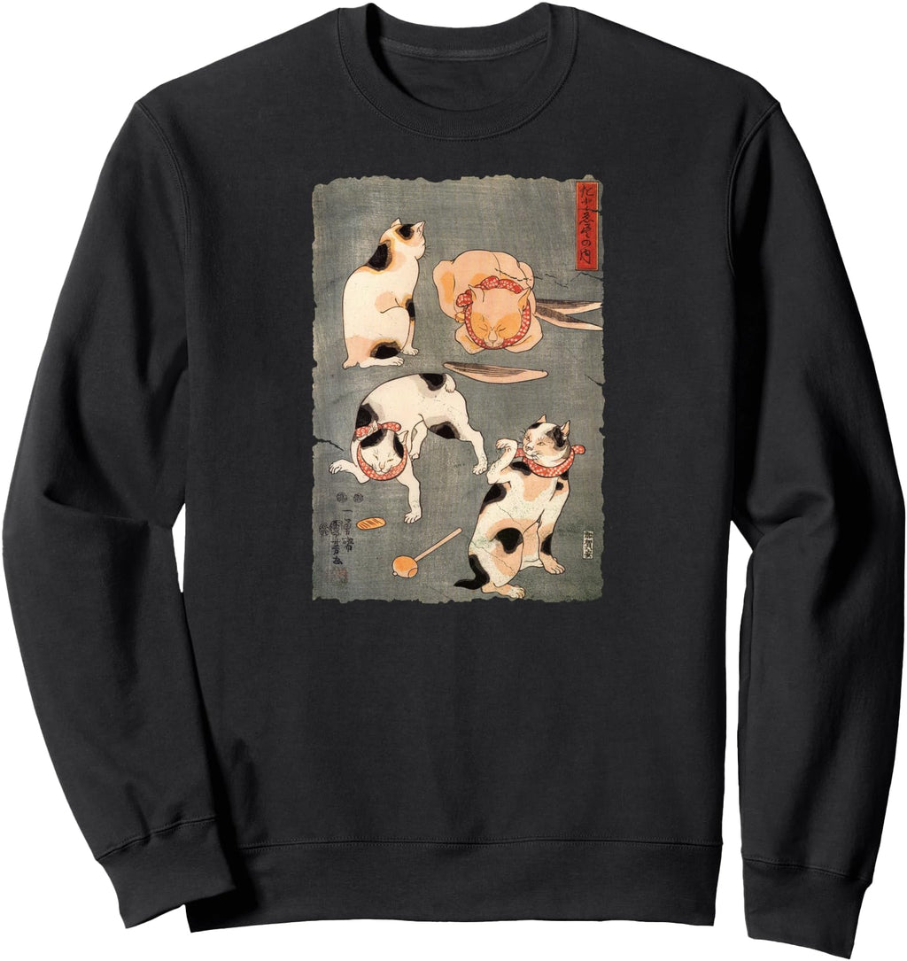 Exclusive Japan Art Four Cats Utagawa Hoodie - Aesthetic Graphic Men Women - T-Shirt, Sweatshirt, Hoodie