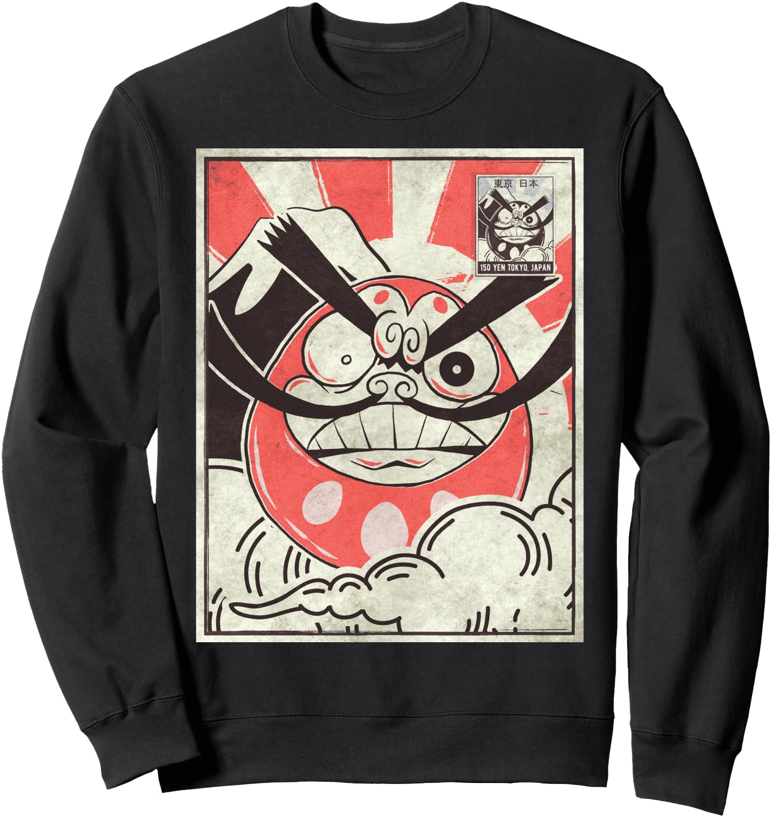 Authentic Daruma Doll Postage Stamp Hoodie - Graphic Print for Adults - T-Shirt, Sweatshirt, Hoodie