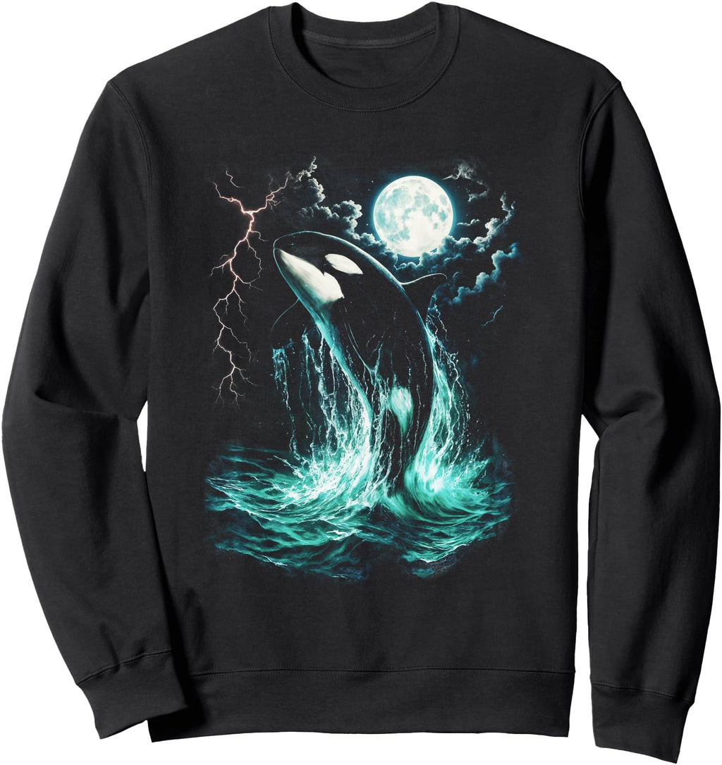 Handcrafted Orca Midnight Moonlight Hoodie - Minimalist Print Men Women - T-Shirt, Sweatshirt, Hoodie