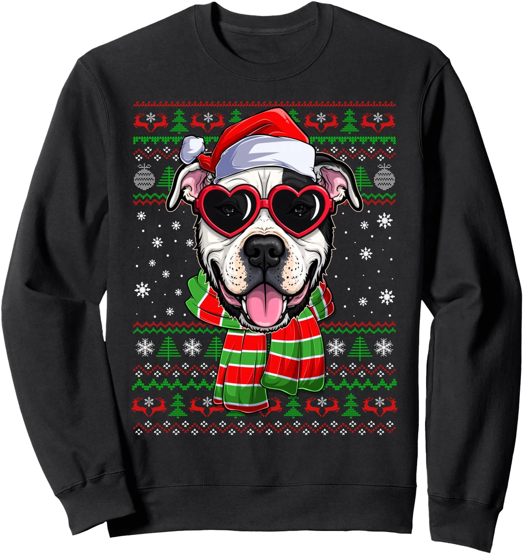 Handcrafted Pitbull Dog Ugly Santa Hoodie - Casual Everyday Wear Men Women - T-Shirt, Sweatshirt, Hoodie