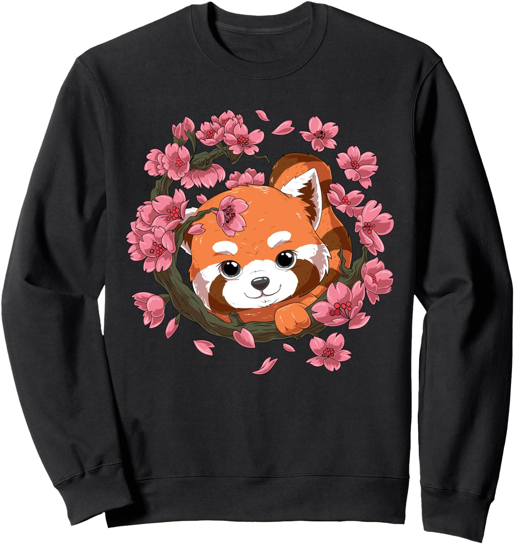 Original Red Panda And Japanese Cherry Sweatshirt - Unique Graphic Unisex - T-Shirt, Sweatshirt, Hoodie