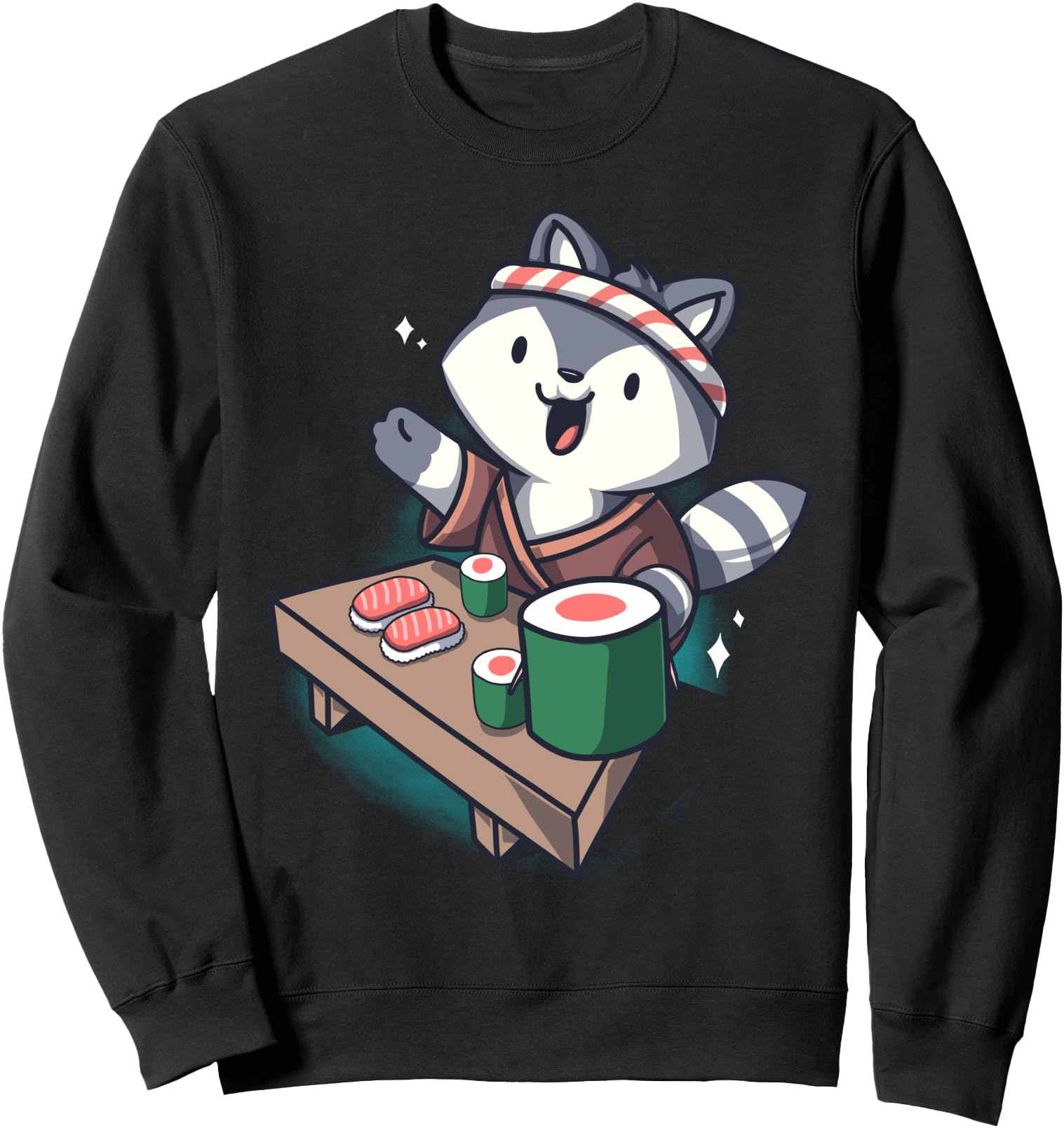 Original Sushi Chef Raccoon Cartoon Hoodie - Minimalist Print Men Women - T-Shirt, Sweatshirt, Hoodie