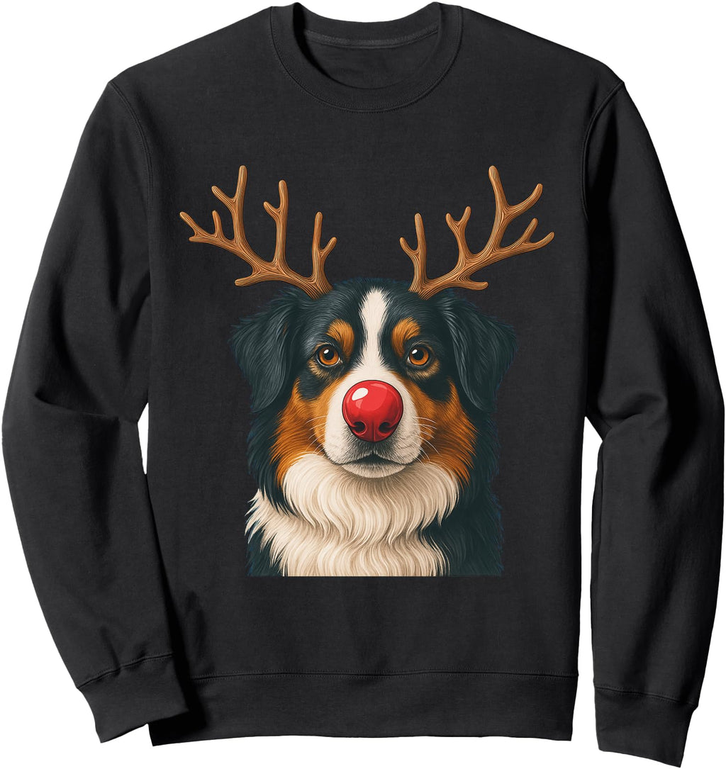 Reindeer Australian Shepherd Aussie Dog Sweatshirt - Unique Graphic Unisex - T-Shirt, Sweatshirt, Hoodie