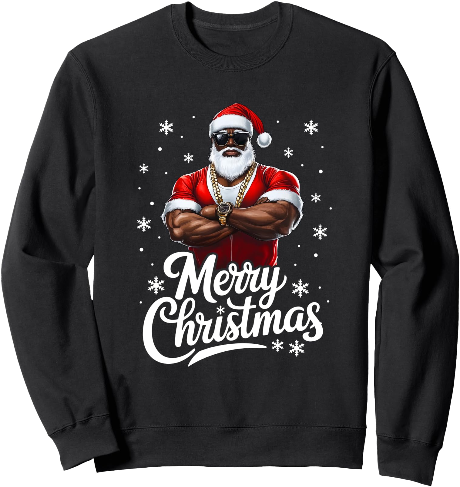 African American Santa Afro Black Hoodie - Graphic Print Men Women - T-Shirt, Sweatshirt, Hoodie