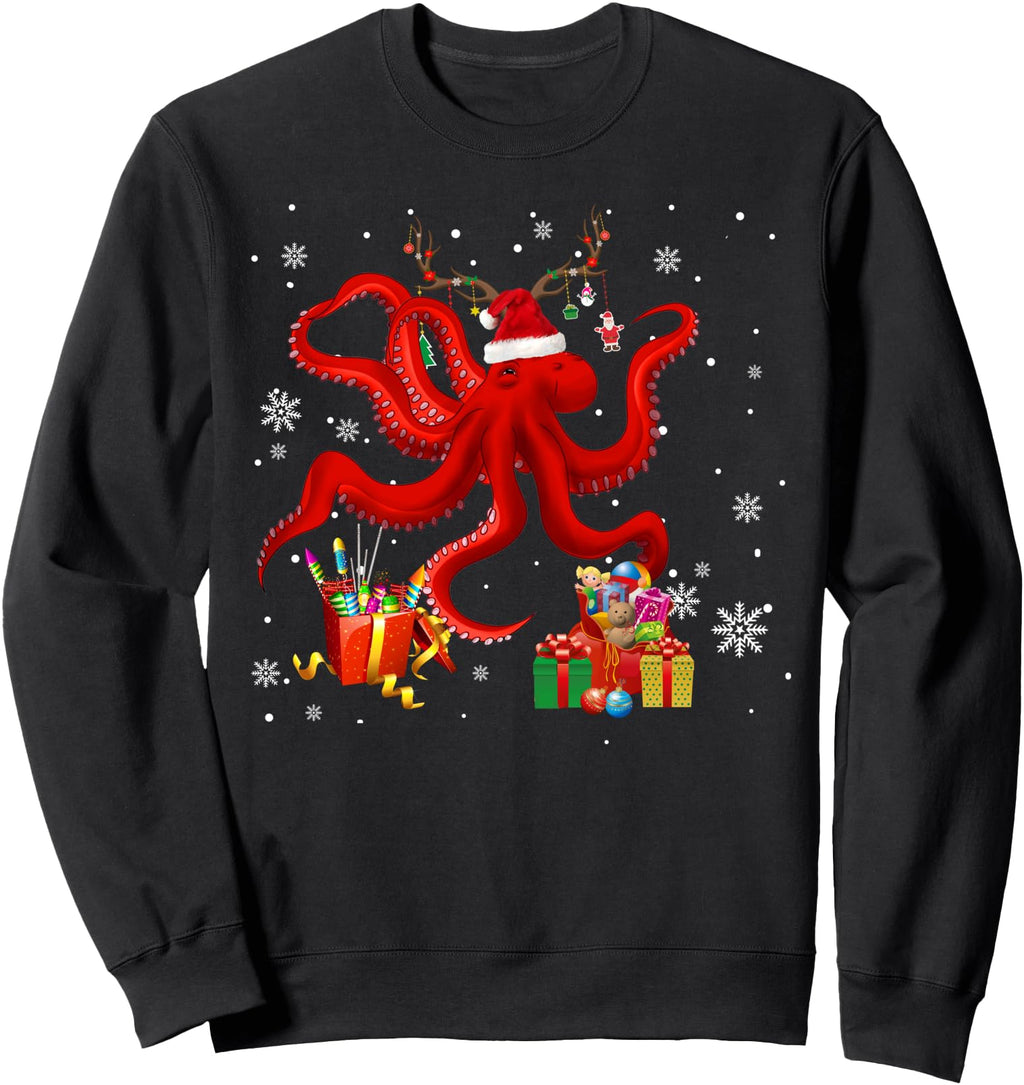 Authentic Octopus Reindeer Santa Hoodie - Custom Art Print for Adults - T-Shirt, Sweatshirt, Hoodie