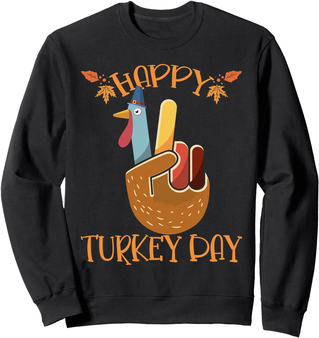 Happy Turkey Day Peace Hand Sign Thankful Hoodie - Unique Graphic Unisex - T-Shirt, Sweatshirt, Hoodie