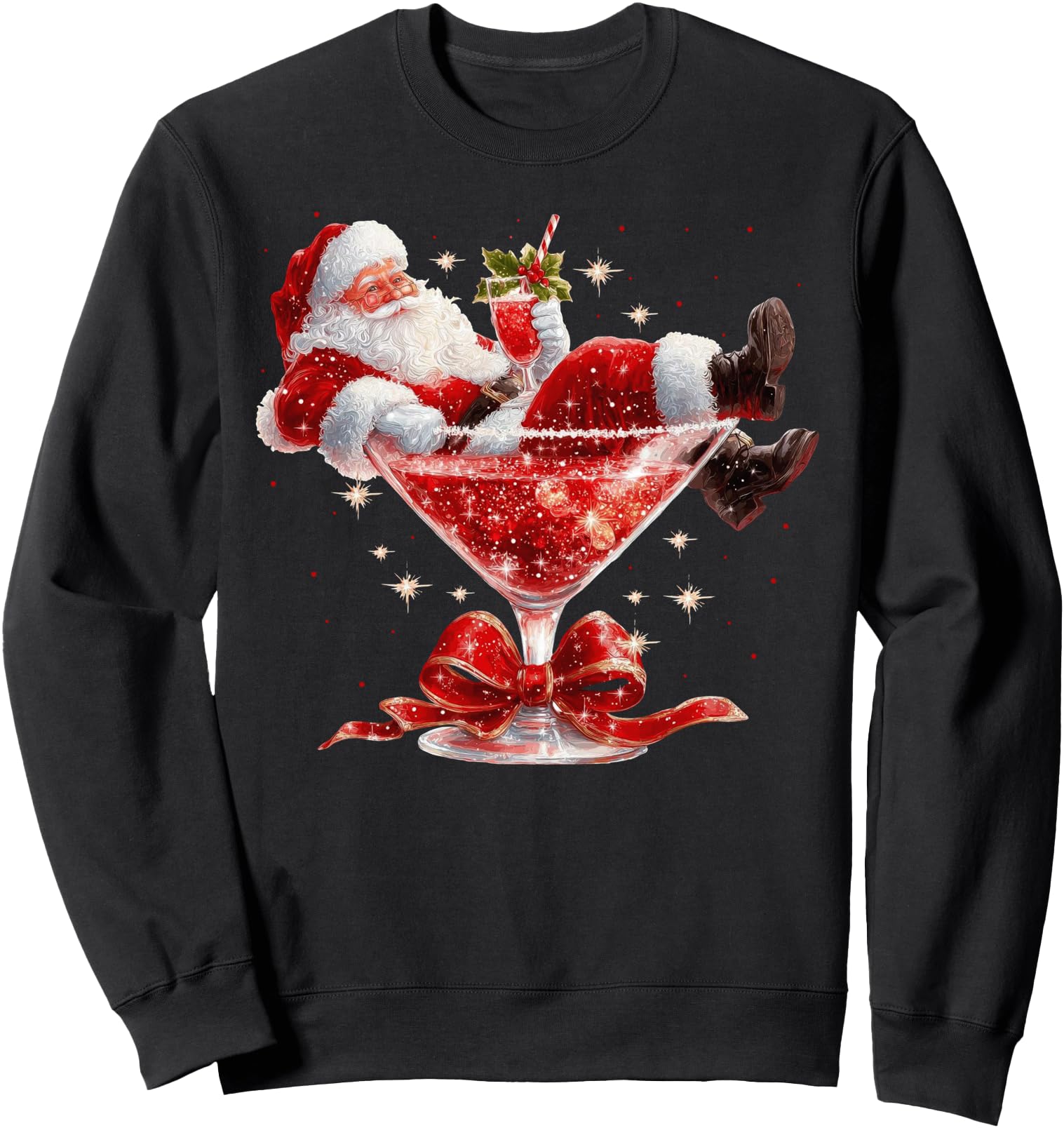 Handcrafted Santa Relaxing Martini Sweatshirt - Graphic Print for Adults - T-Shirt, Sweatshirt, Hoodie