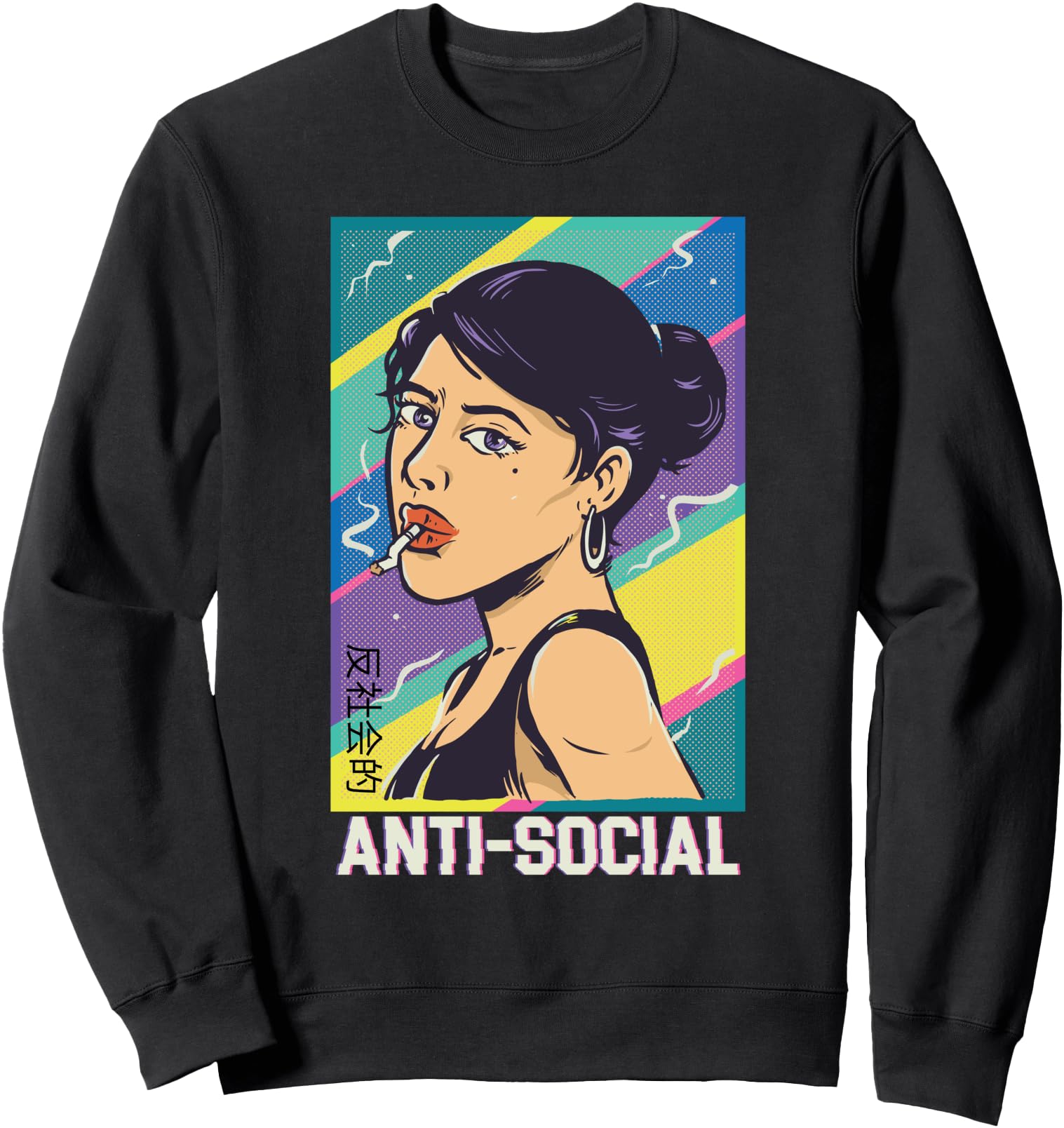 Handcrafted Vaporwave Anime Smoking Hoodie - Fun Novelty Design Men Women - T-Shirt, Sweatshirt, Hoodie