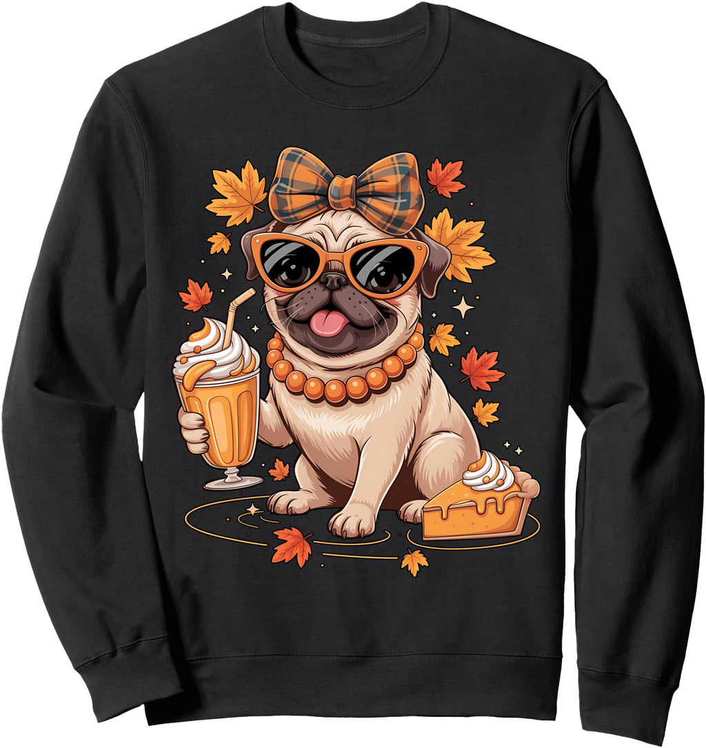 Exclusive Pug Bow Fall Autumn Hoodie - Casual Everyday Wear Men Women - T-Shirt, Sweatshirt, Hoodie