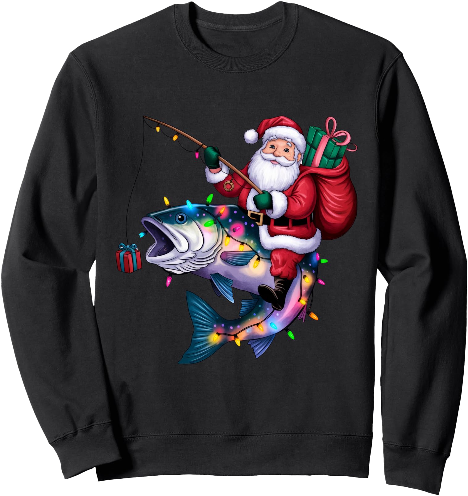 Authentic Santa Claus Fishing Sweatshirt - Custom Art Print Men Women - T-Shirt, Sweatshirt, Hoodie