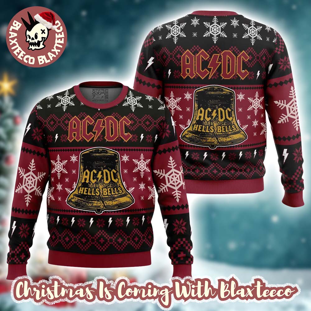 ACDC Hells Bells Signature Big Cracked Bell With Snowflakes Pattern Chrsitmas Ugly Christmas Sweater - Gift Idea product image
