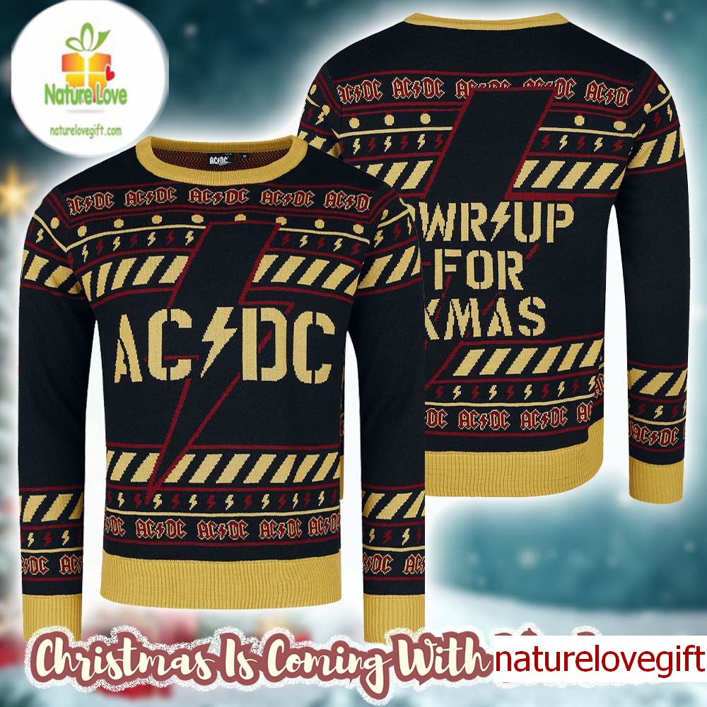 ACDC Power Up Lightning Pattern PWR Up For Xmas Knitted Ugly Christmas Sweater - Holiday Gift product image
