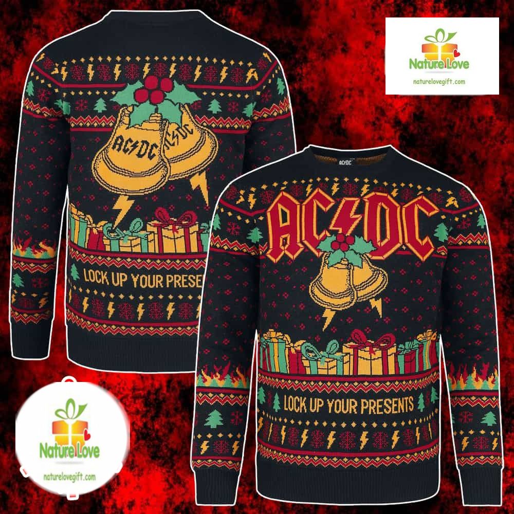 ACDC Black Gold Lightning Bolt Holiday Jumper Ugly Christmas Sweater - Holiday Gift product image