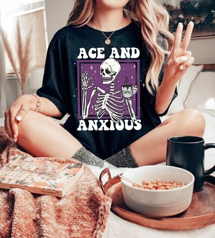 Ace Anxious Asexual Pride Skeleton Goth Aromantic - Adult & Kids T-Shirts, Sweatshirts & Hoodies apparel design preview 1