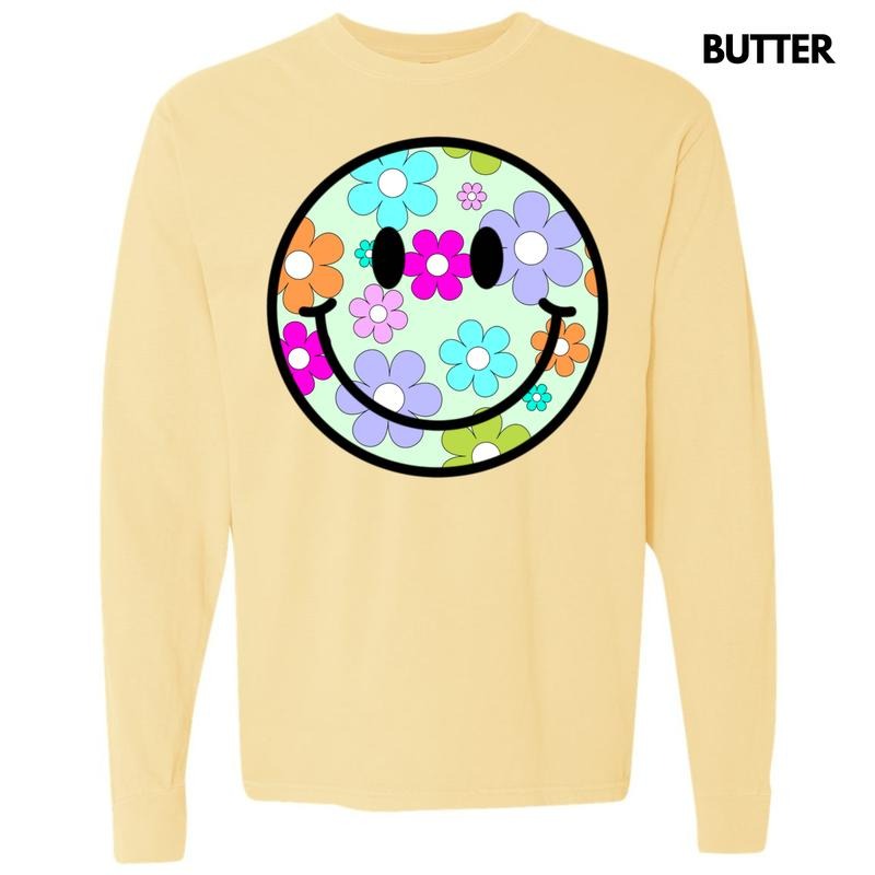 Adorable Floral Happy Face Comfort Colors 'NLB' - Adult & Kids T-Shirts, Sweatshirts & Hoodies apparel design preview 1