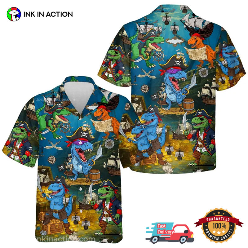 Adventure T-Rex Pirate Dinosaur Hawaiian - Adult & Kids T-Shirts, Sweatshirts & Hoodies apparel design preview 1