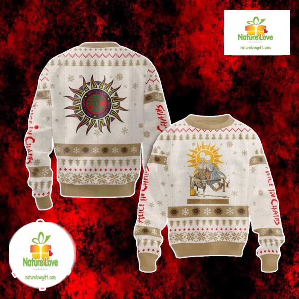 Alice In Chains Sun Logo Rock Band Holiday Ugly Christmas Sweater - Holiday Gift product image