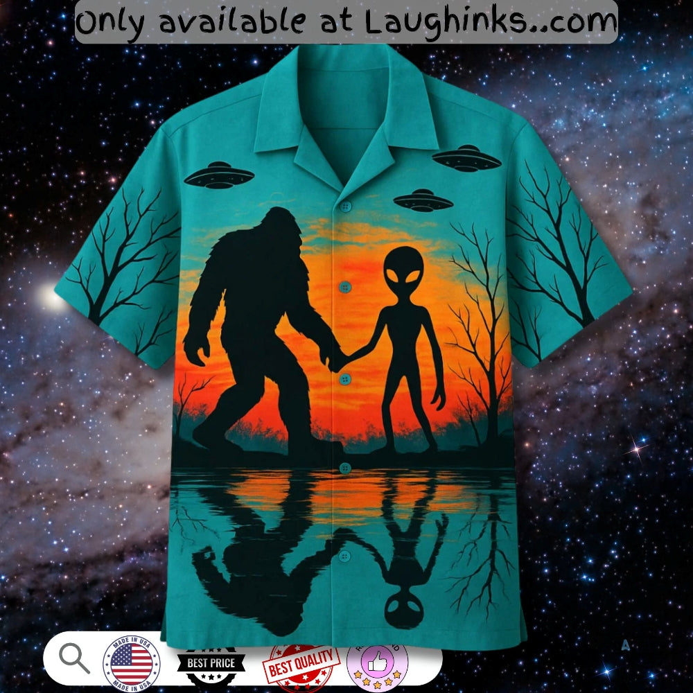 Alien Bigfoot Bowling Hawaiian - Adult & Kids T-Shirts, Sweatshirts & Hoodies apparel design preview 1