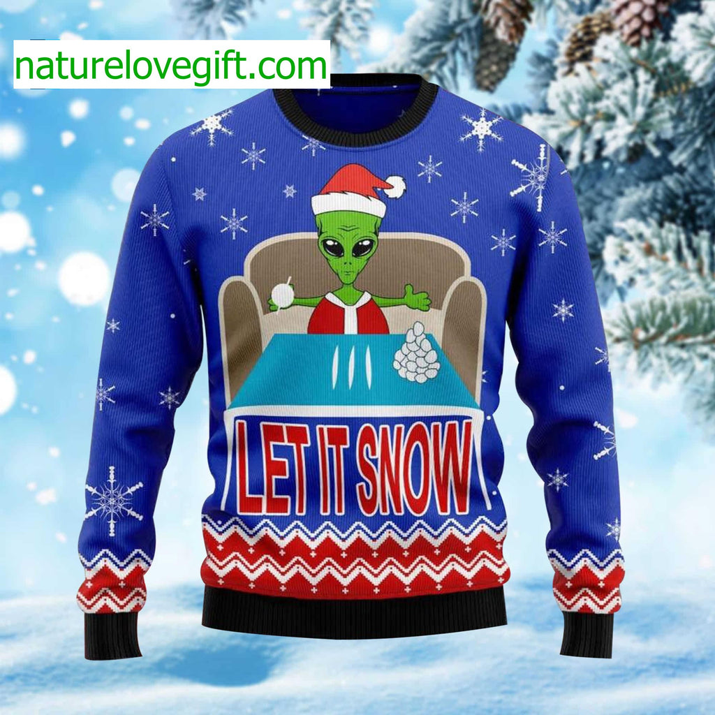 Alien Let It Snow Ugly Christmas Sweater - Holiday Gift product image