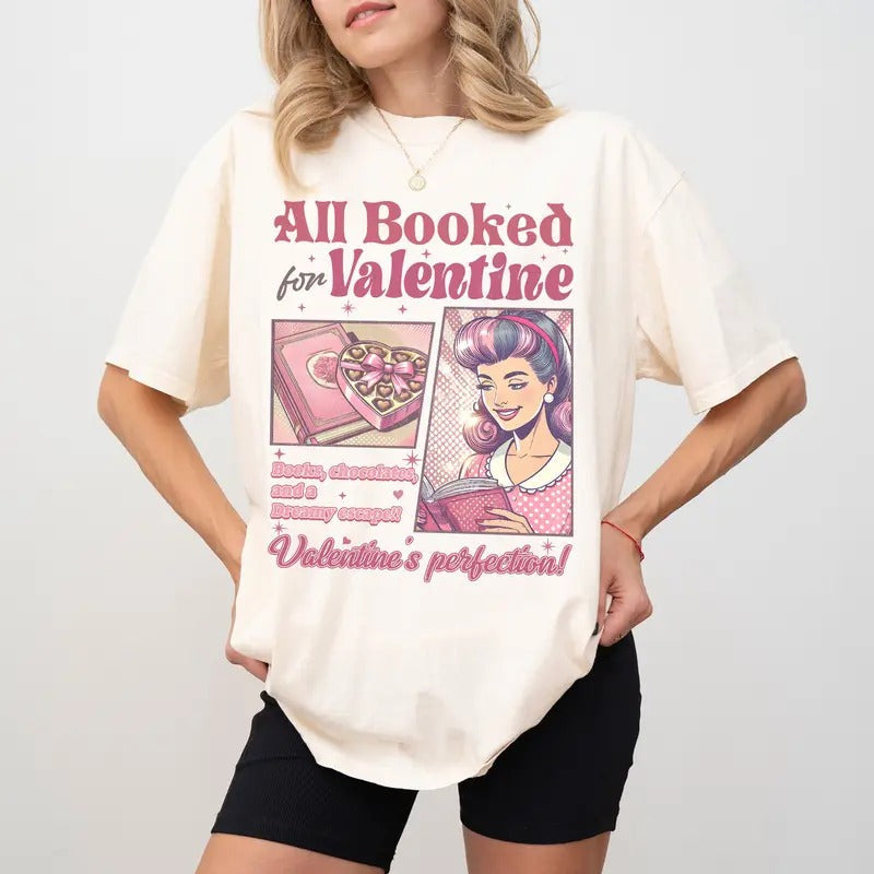All Booked Valentines Comfort Colors Teacher - Adult & Kids T-Shirts, Sweatshirts & Hoodies apparel design preview 1