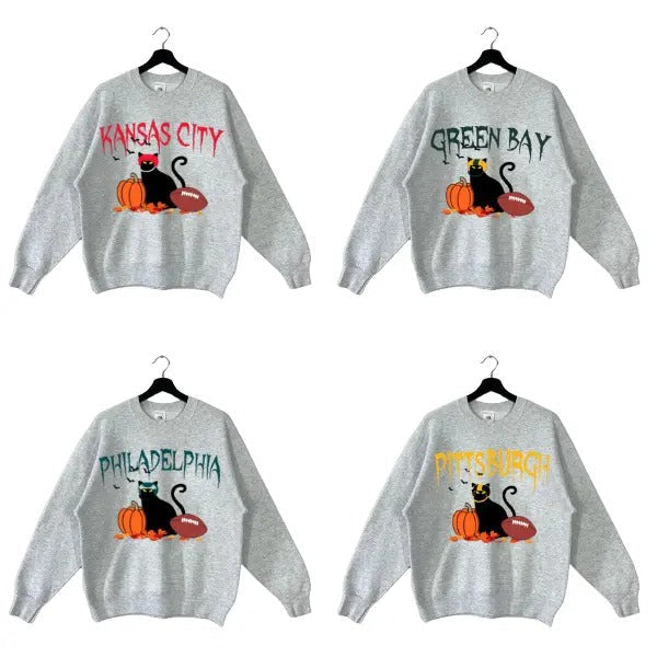 All Team Football Halloween Black Cat Sunday - Adult & Kids T-Shirts, Sweatshirts & Hoodies apparel design preview 1