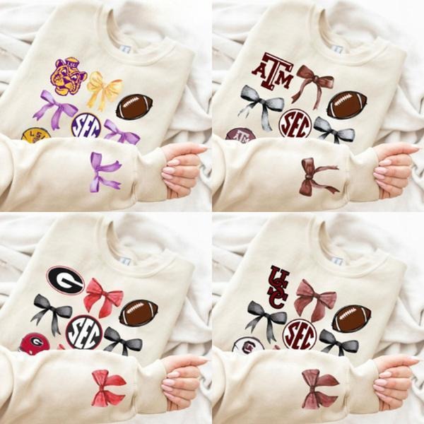All Team NCAA Coquette Bow Football University SEC - Adult & Kids T-Shirts, Sweatshirts & Hoodies apparel design preview 1