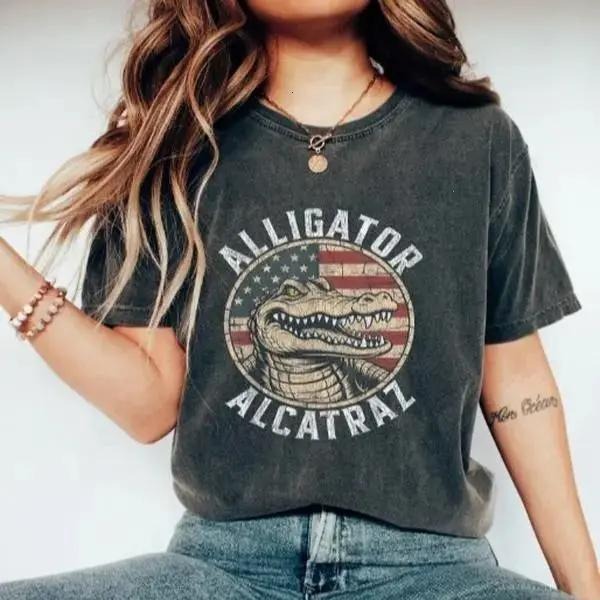 Alligator Alcatraz Washed American Flag Croc Vintage - Adult & Kids T-Shirts, Sweatshirts & Hoodies apparel design preview 1
