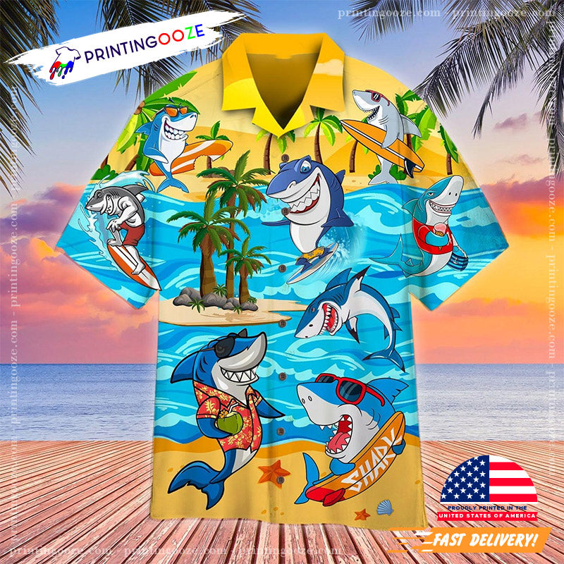 Aloha Shark In Summer Hawaiian - Adult & Kids T-Shirts, Sweatshirts & Hoodies apparel design preview 1
