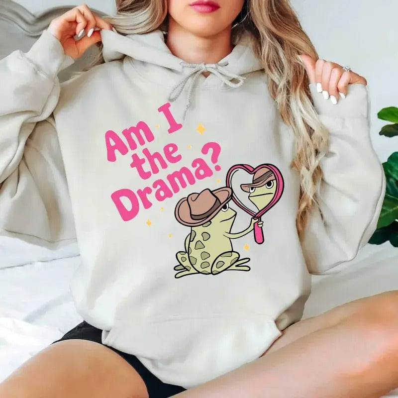 Am I Drama Cute Cowboy Frog Mental Health Funny Viral - Adult & Kids T-Shirts, Sweatshirts & Hoodies apparel design preview 1