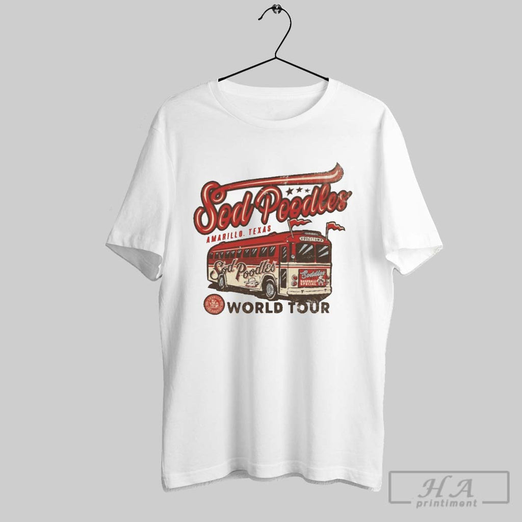 Amarillo Sod Poodles Tan World Tour Bus Crest - Adult & Kids T-Shirts, Sweatshirts & Hoodies apparel design preview 1