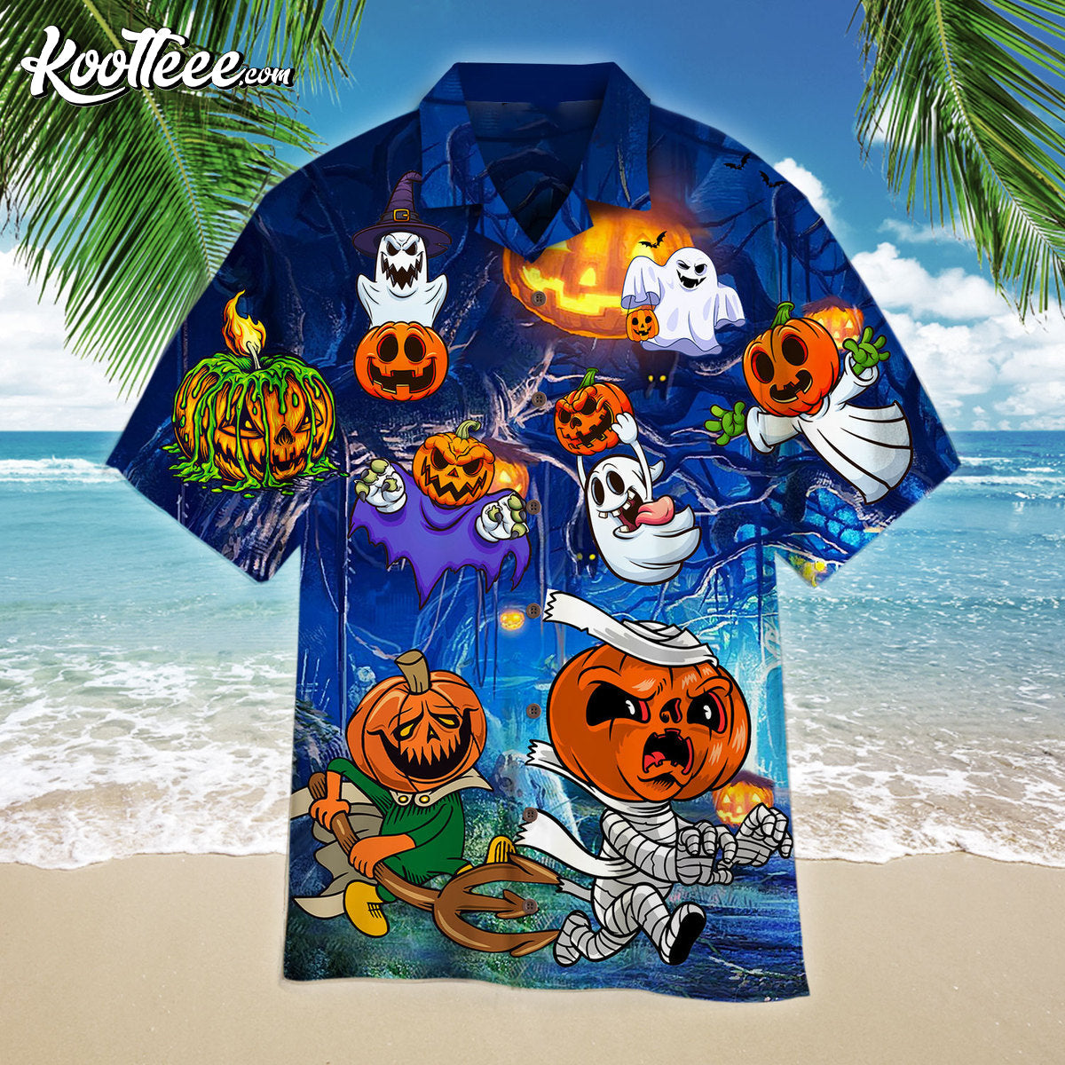 Amazing Pumpkin And Ghost Halloween Hawaiian - Adult & Kids T-Shirts, Sweatshirts & Hoodies apparel design preview 1