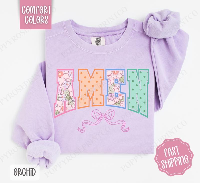Amen Bow Comfort Colors Easter Cute - Adult & Kids T-Shirts, Sweatshirts & Hoodies apparel design preview 1