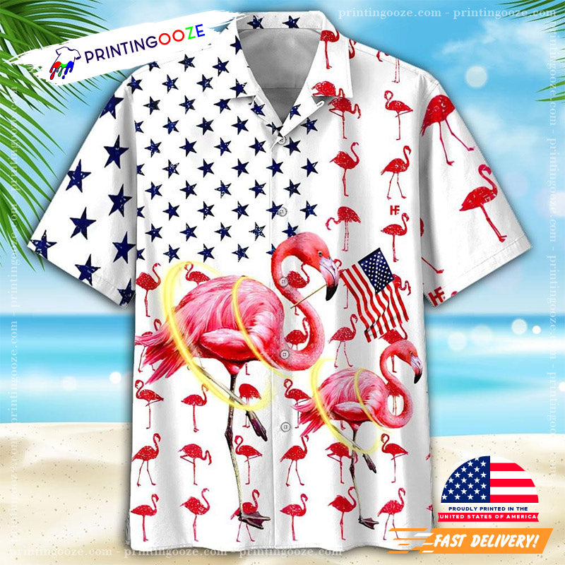 America Flag Flamingo Hawaiian - Adult & Kids T-Shirts, Sweatshirts & Hoodies apparel design preview 1