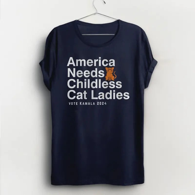 America Needs Childless Cat Funny Kamala Harris - Adult & Kids T-Shirts, Sweatshirts & Hoodies apparel design preview 1