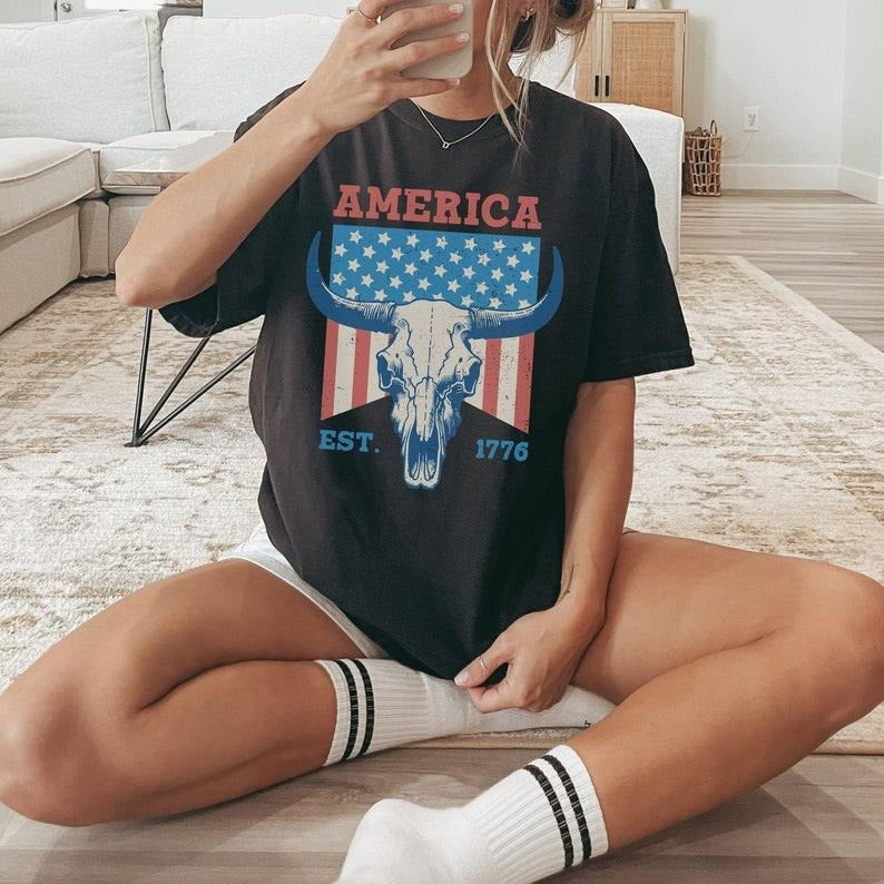 America Vintage USA Fourth July 4th Patriotic Est Red - Adult & Kids T-Shirts, Sweatshirts & Hoodies apparel design preview 1