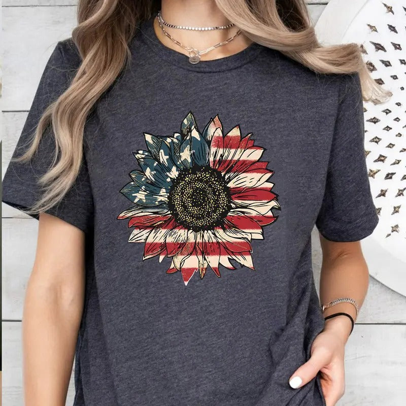 America Sunflower USA Flag Flower American 4th July - Adult & Kids T-Shirts, Sweatshirts & Hoodies apparel design preview 1