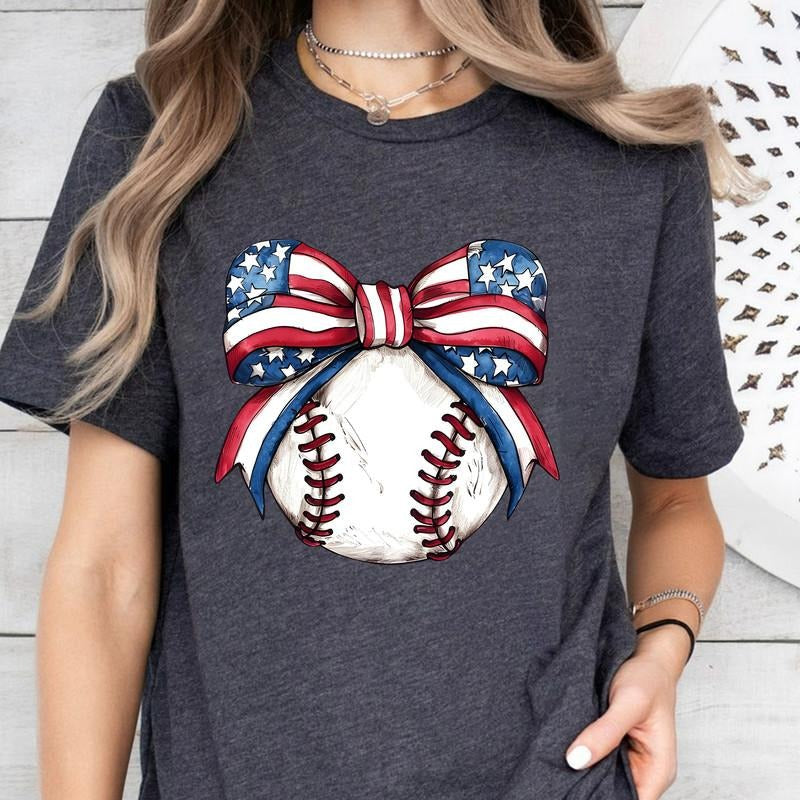 American Flag Baseball Coquette Patriotic Game Day - Adult & Kids T-Shirts, Sweatshirts & Hoodies apparel design preview 1