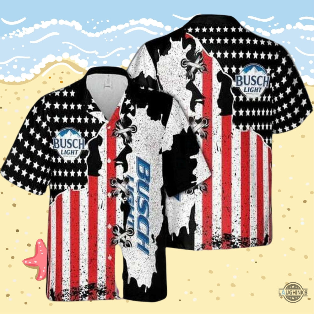 American Flag Busch Light Hawaiian And Shorts 4Th Of - Adult & Kids T-Shirts, Sweatshirts & Hoodies apparel design preview 1