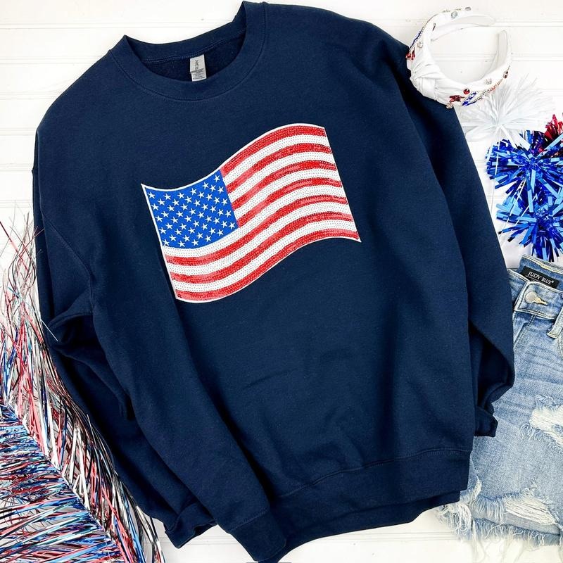 American Flag Sequin Patch NAVY - Adult & Kids T-Shirts, Sweatshirts & Hoodies apparel design preview 1
