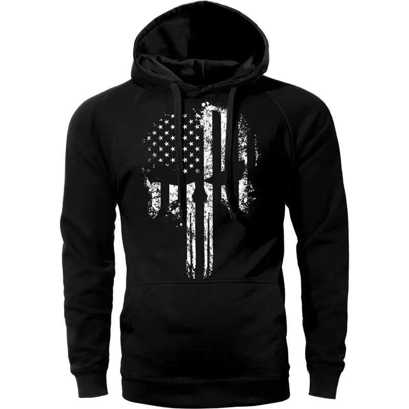American Flag Skull Black Cotton Hood Front Pocket - Adult & Kids T-Shirts, Sweatshirts & Hoodies apparel design preview 1