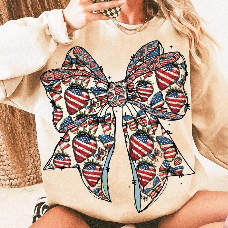 American Girly 4Th July Coquette Girl Memorial Day - Adult & Kids T-Shirts, Sweatshirts & Hoodies apparel design preview 1