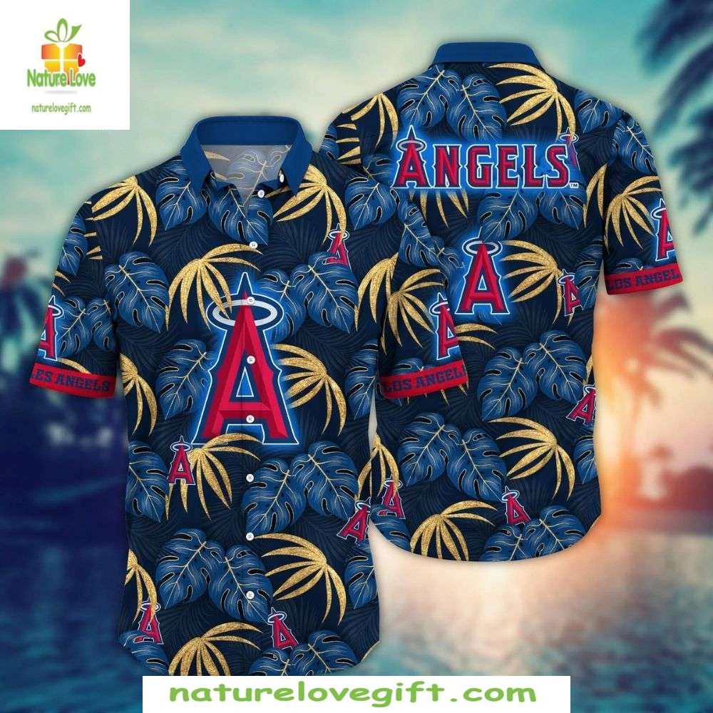 MLB Hawaiian Angels Navy with Golden Palm Team Logo - Adult & Kids T-Shirts, Sweatshirts & Hoodies apparel design preview 1