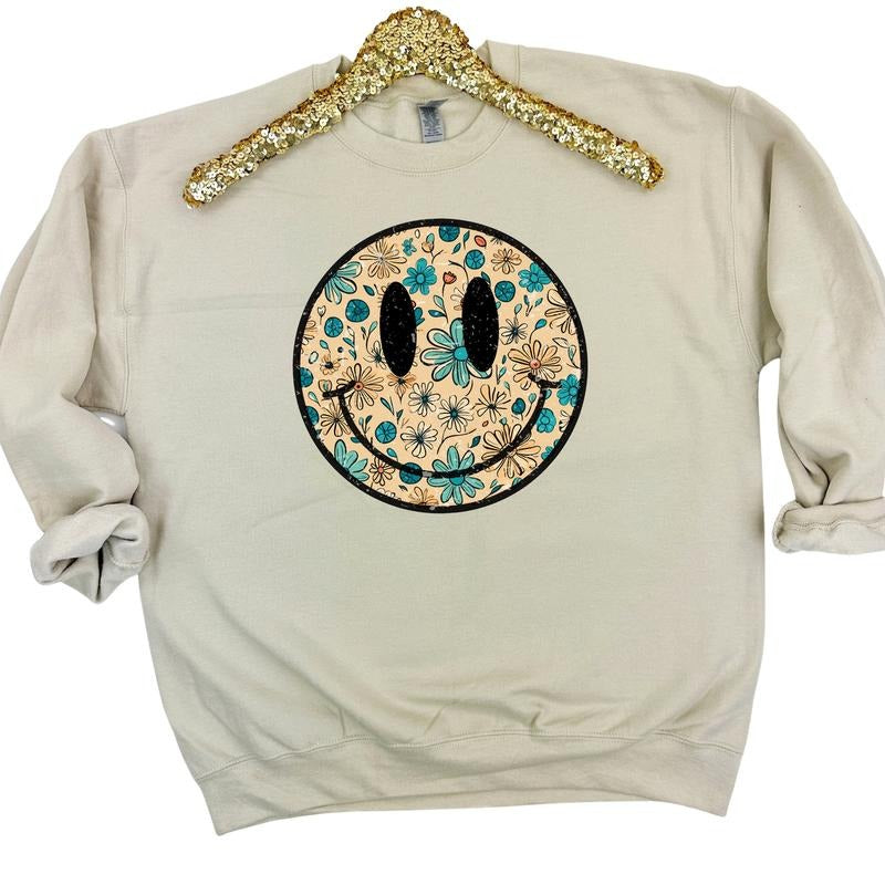 Antique Floral Happy Face 'NLB' - Adult & Kids T-Shirts, Sweatshirts & Hoodies apparel design preview 1