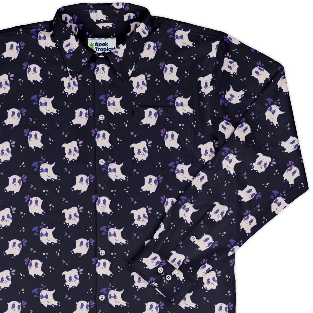 Anxious Ghosts Purple Button Up - Adult & Kids T-Shirts, Sweatshirts & Hoodies apparel design preview 1