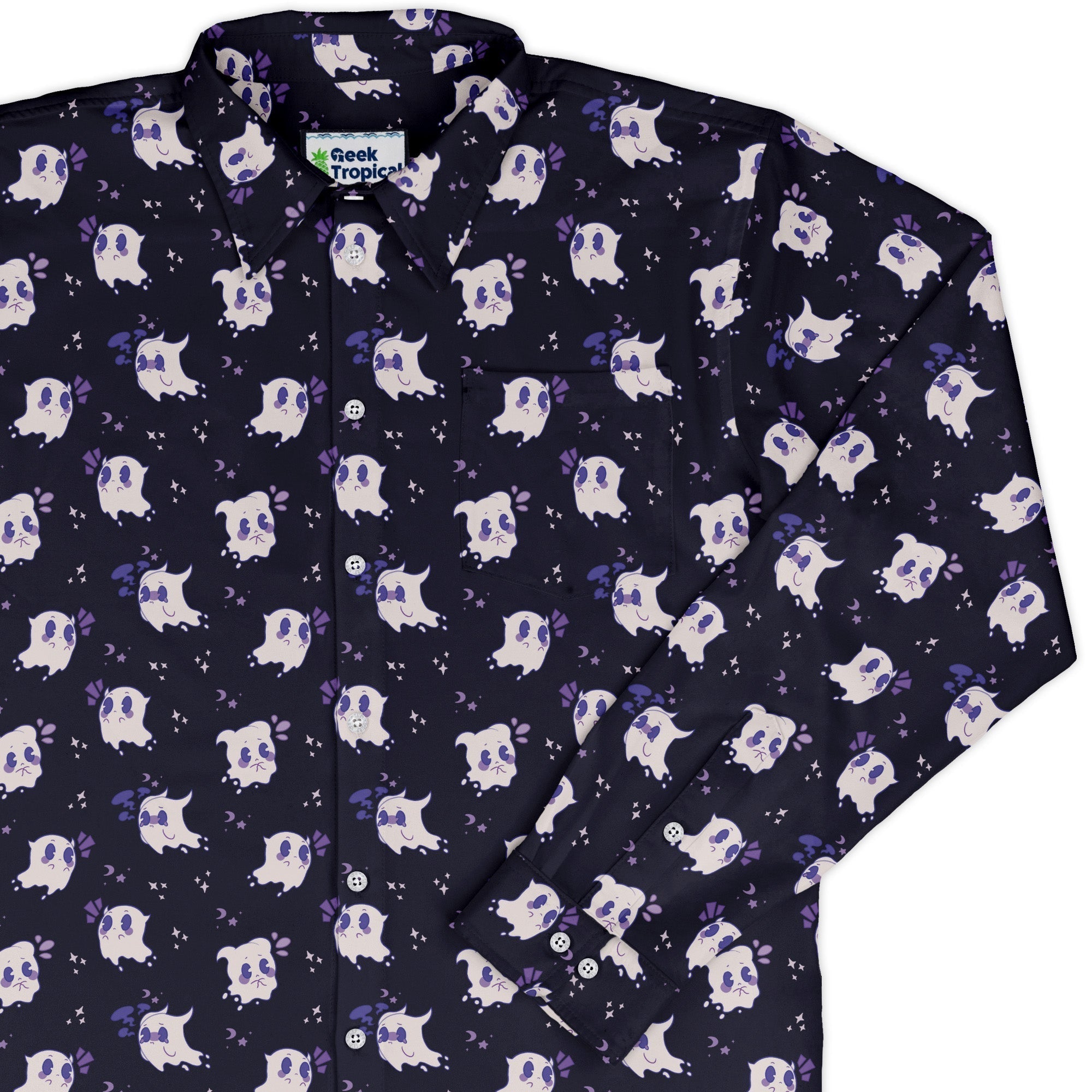 Anxious Ghosts Purple Button Up - Adult & Kids T-Shirts, Sweatshirts & Hoodies apparel design preview 1