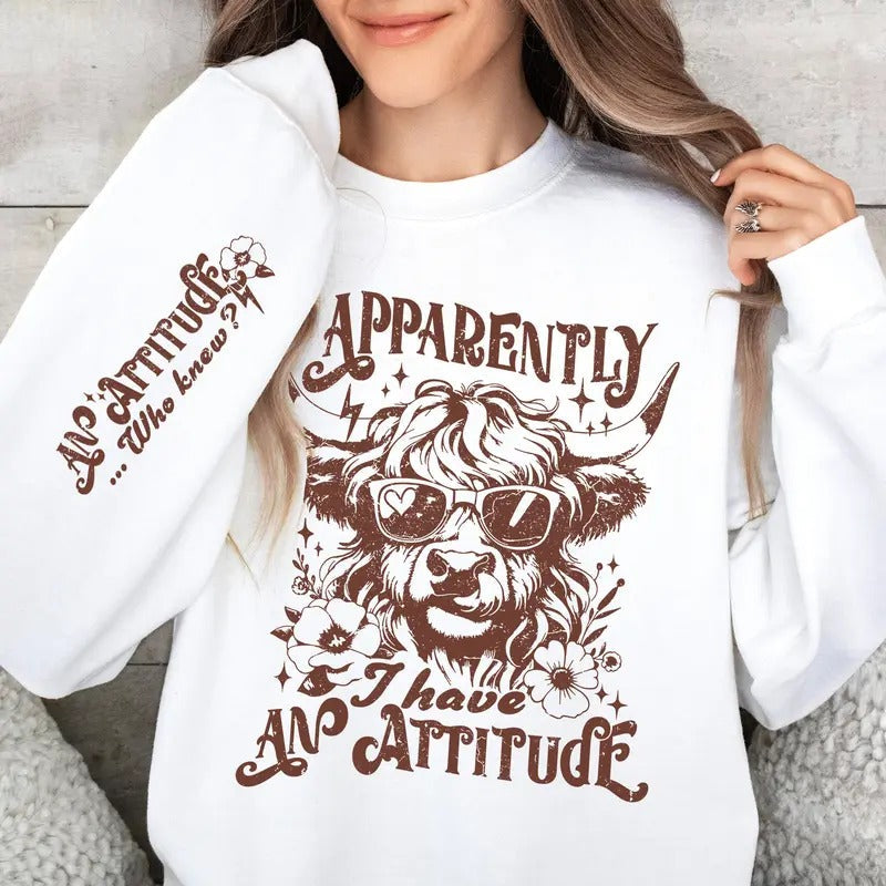 Apparently I Have Attitude Highland Cow Funny Snarky - Adult & Kids T-Shirts, Sweatshirts & Hoodies apparel design preview 1