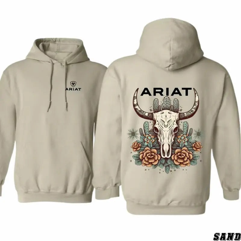 Ariat Bull Skull Cactus Floral Patterns Outdoors - Adult & Kids T-Shirts, Sweatshirts & Hoodies apparel design preview 1